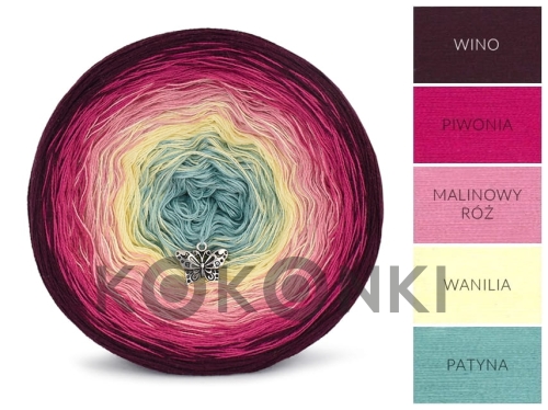 Klubíčko KOKONKI Classic B111 Bloom - víno / pivoňka / malinová růžová / vanilka / patina 3 nitky 1600m