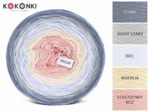 Klubíčko KOKONKI COTTON H007 Šedá / světle šedá / bílá / vanilka / lososová růžová 3 nitky 1000m