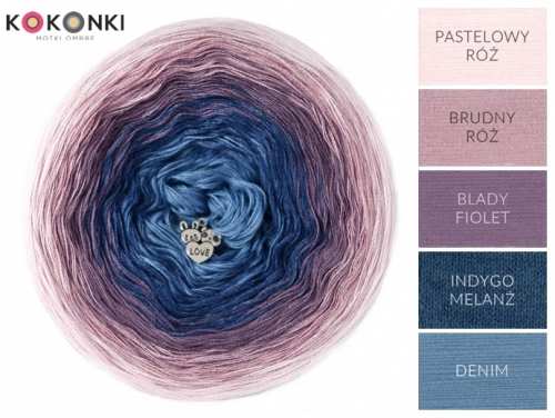 Klubíčko KOKONKI A709 Pastelově růžová / špinavá růžová / světle fialová / indigová melanž / denim/ 3 nitky 2500m