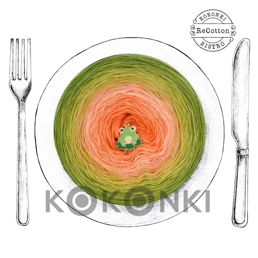 Klubíčko KOKONKI ReCotton RE075 Ramen - Pesto/avokádo/meloun/dýně 3 nitky 1500m