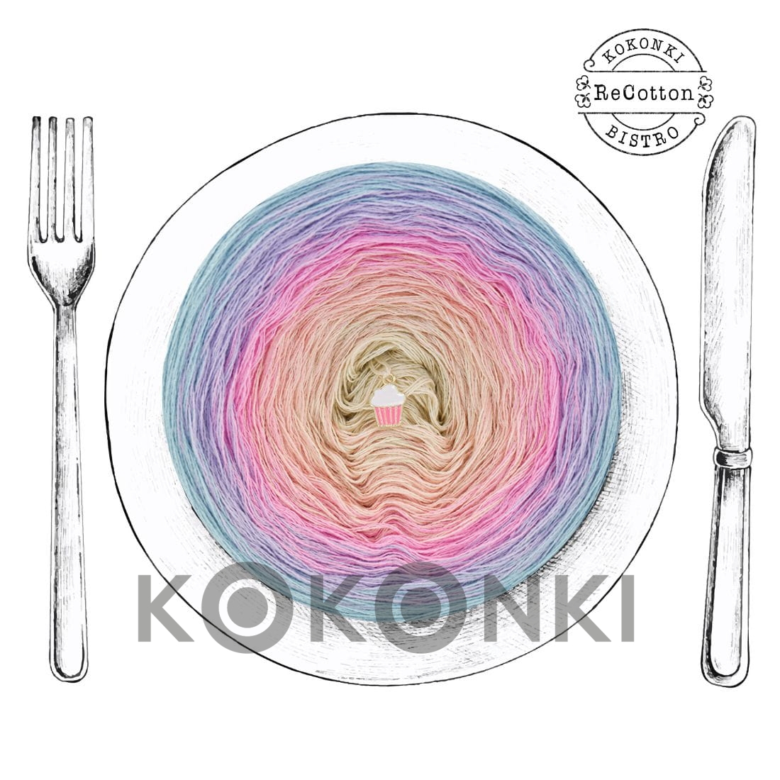 Klubíčko KOKONKI ReCotton RE079 - patina/ametyst/růžová/losos/mandle 4  nitky 1000m