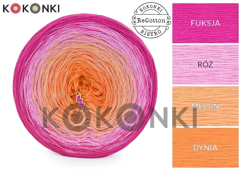 Klubíčko KOKONKI ReCotton RE080 Ovocná mísa - fuchsie/růžová/meloun/dýně 3  nitky 1500m