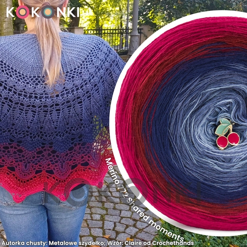 Klubíčko KOKONKI  Merino KNOP 772 Shared moments - Rubínová/vínová/námořnická modrá/fumo/šedomodrá 3  nitky 1500m