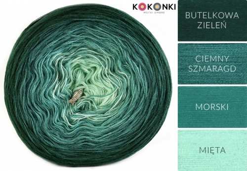 Klubíčko KOKONKI Classic A123 Lahvově zelená / tmavý smaragd / mořská / mátová 4 nitky 1500m