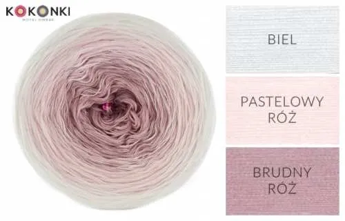 Klubíčko KOKONKI Classic  A027 Bílá / pastelová růžová / prachově růžová/ 3 nitky 1000m