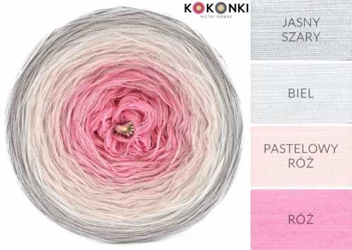 Klubíčko KOKONKI S033 Shine světle šedá / bílá / pastelově růžová / pink + stříbro