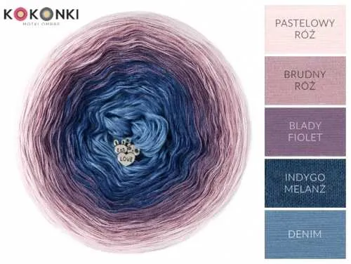 Klubíčko KOKONKI A709 Pastelově růžová / špinavá růžová / světle fialová / indigová melanž / denim/ 3 nitky 1000m