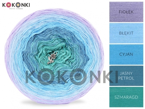 Klubíčko KOKONKI A362 fialová / modrá / azurová / lehký benzín / smaragd / 3 nitka 1100m