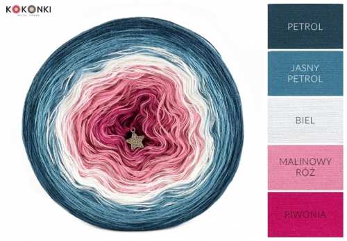 Klubíčko KOKONKI A729 Benzín / lehký benzín / bílá / malinová růžová / pivoňka/ 3 nitky 1200m