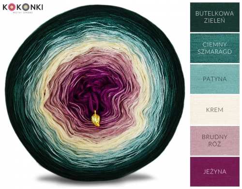 Klubíčko KOKONKI A127 Lahvová green / tmavý smaragd / patina / krémová / špinavá růžová / ostružina 3 nitka 1200m