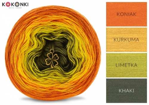Klubíčko KOKONKI A555 Koňak / kurkuma / limetka / khaki/ 3 nitky 1500m