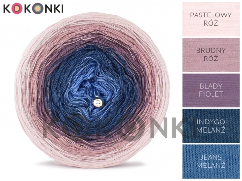 KOKONKI B052 pastelově růžová / špinavě růžová / bledě fialová / indigová melanž / džínová melanž 4 nitka 1200m