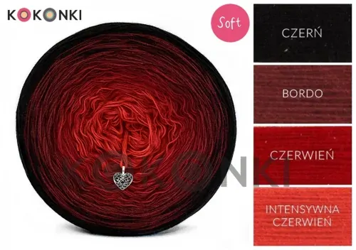 Klubíčko KOKONKI Soft 165 Lady in Red - černá / vínová / červená / intenzivní červená /1500m