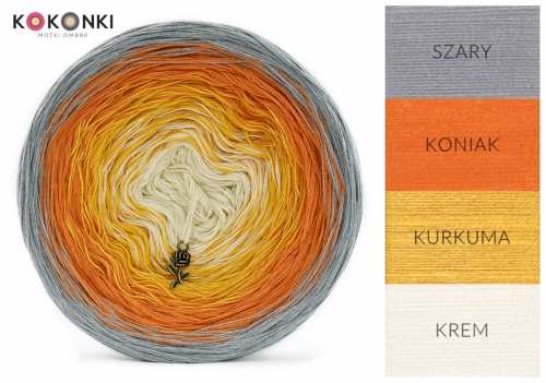 KOKONKI A939 Sahara - šedá / koňaková / kurkuma / krémová / 3 nitky 1500m