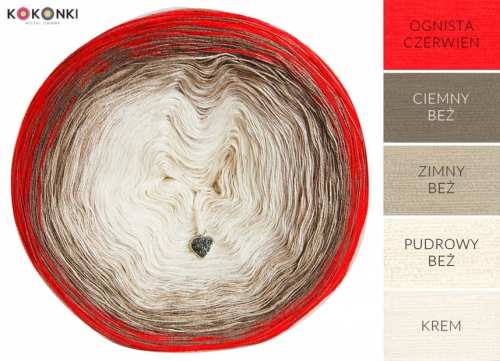 KOKONKI A613 MIX-girl Poppy Fire červená / tmavě béžová / studená béžová / prášková / krém3 nitka 1200m