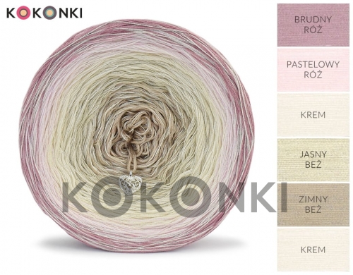 Klubíčko KOKONKI Cream Rare Classic R83 - špinavě růžová / pastelově růžová / krémová / světle béžová / studená béžová + krémová 3 nitka 1400m