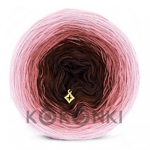 KOKONKI Merino 628 Secret window - Práškově růžová / meruňková / slézová / hnědá / tmavě hnědá / 4 nitky 2000m