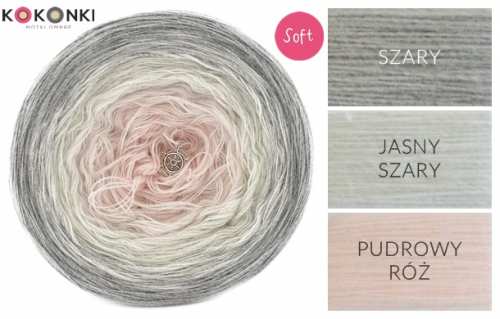 Klubíčko KOKONKI Soft 172 slighty Lamb Pink - Grey / světle šedá / růžová pudr/ 3 nitky 1300m 