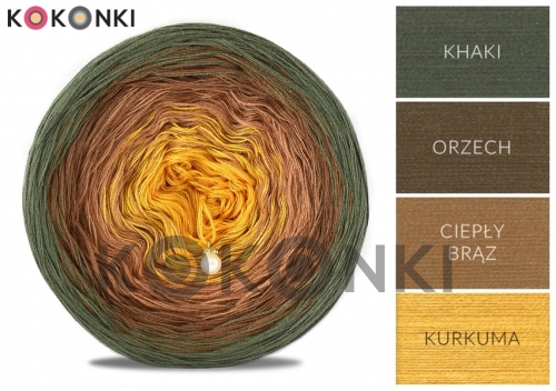 Klubíčko KOKONKI A519 Khaki / ořech / teplá hnědá / kurkuma 3 nitka 1200m