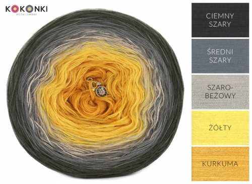 Klubíčko KOKONKI A155 tmavě šedá / středně šedá / starobéžová / žlutá / kurkuma 3 nitka 1500m