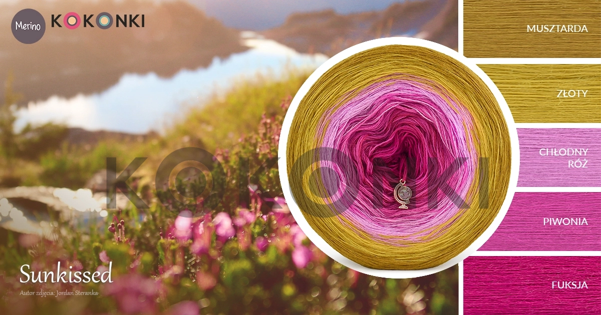 Klubíčko KOKONKI Merino 775 Sunkissed KNOP - hořčice/zlatá/studená růžová/pivoňka/fuchsie 3 nitky 1200m
