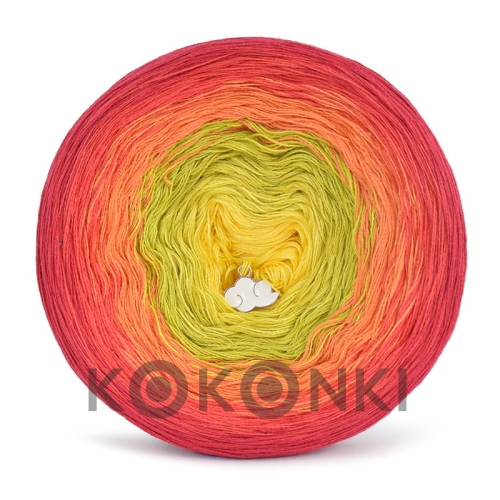 Klubíčko KOKONKI Classic B104 Kamil - Rubín / korál / mango / limetka / intenzivně žlutá 3 nitky 1200m