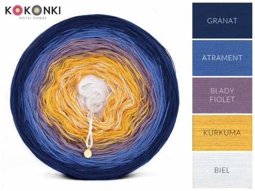 KOKONKI B007 Květiny oko - granátové jablko / inkoust / světle fialová / kurkuma / bílá