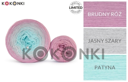 KOKONKI SET klubíček Bamboo BC28 - Špinavě růžová / světle šedá / patina + špinavě růžová (250 m)