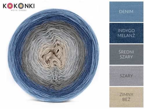 KOKONKI B012 Thunder - Denim / indigo melange / středně šedá / šedá / studená béžová/ 3 nitky 1000m