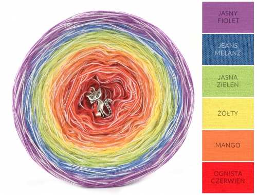 ROCK Rainbow Melange Light R11 - světle fialová / džíny / světle zelená / žlutá / mango / ohnivě červená + bílá nit/ 3 nitky 1000m