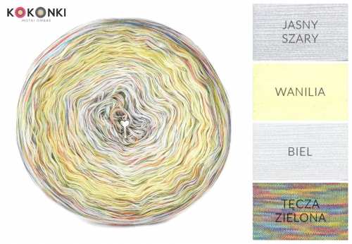 KOKONEK Rare R23 Světle šedá / vanilka / bílá + zelená duha