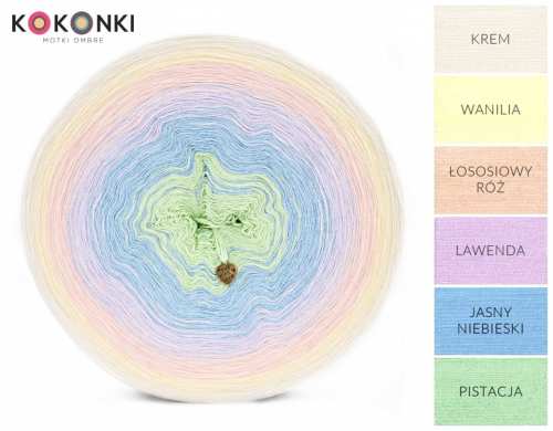 KOKONKI A993 Krém / vanilka / lososová růžová / levandule / světle modrá / pistácie 3 nitka 1000m