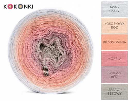 Klubíčko KOKONKI A455 Světle šedá / lososová růžová / broskev / meruňka / špinavá růžová / šedobéžová 3 nitka 1000m