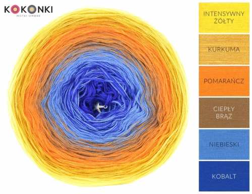Klubíčko KOKONKI A448 Intenzivní žlutá / kurkuma / oranžová / teplá hnědá / modrá / kobalt