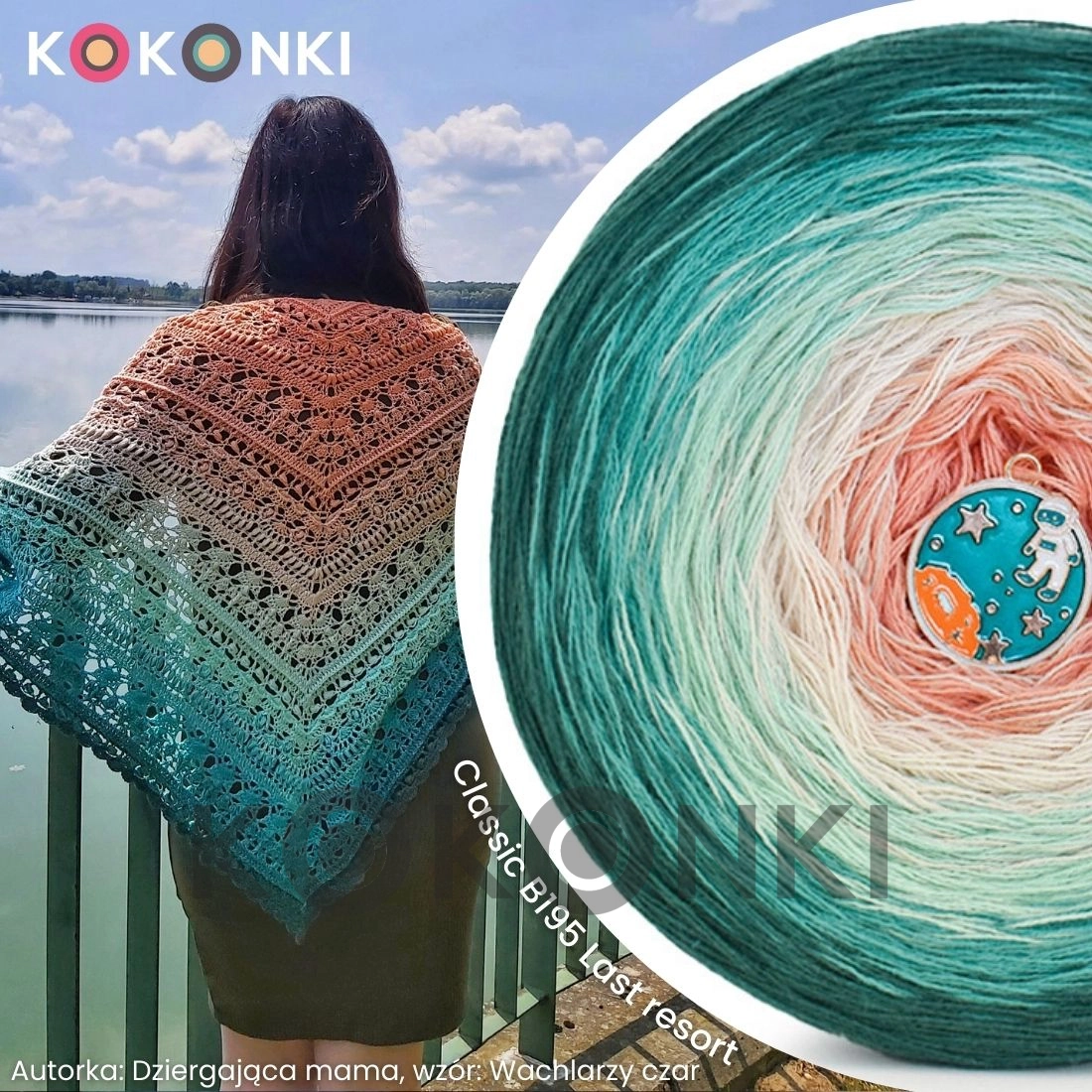 Klubíčko KOKONKI Classic B195 Poslední záchrana - tmavý smaragd/smaragd/máta/pudrová béžová/broskev 3 nitky 1500m