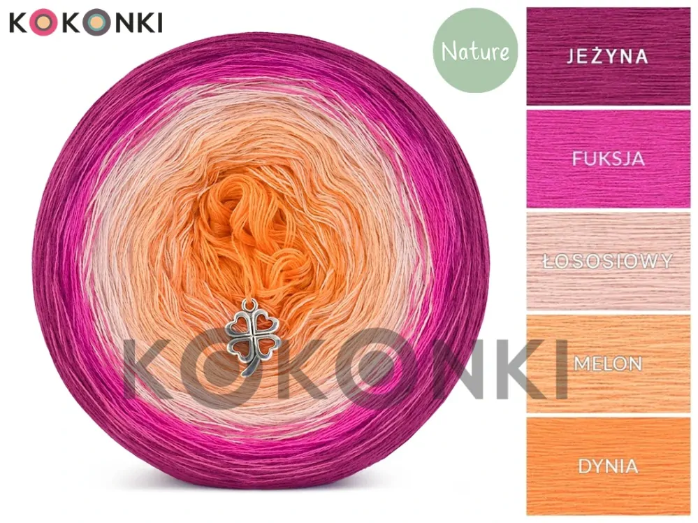 Klubíčko KOKONKI Nature NT04 - ostružina/fuchsie/lososová/melounová/ dýně 3 nitky 1500m