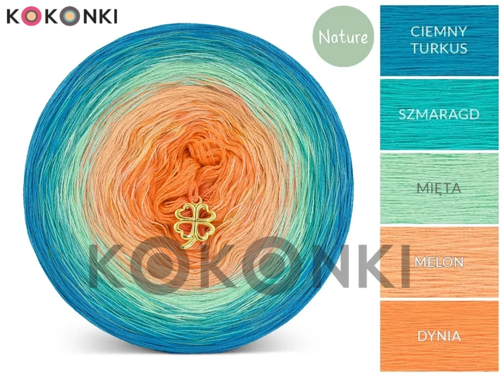 Klubíčko KOKONKI Nature NT15 tmavý tyrkys/smaragd/máta/meloun/dýně 3 nitky 1500m