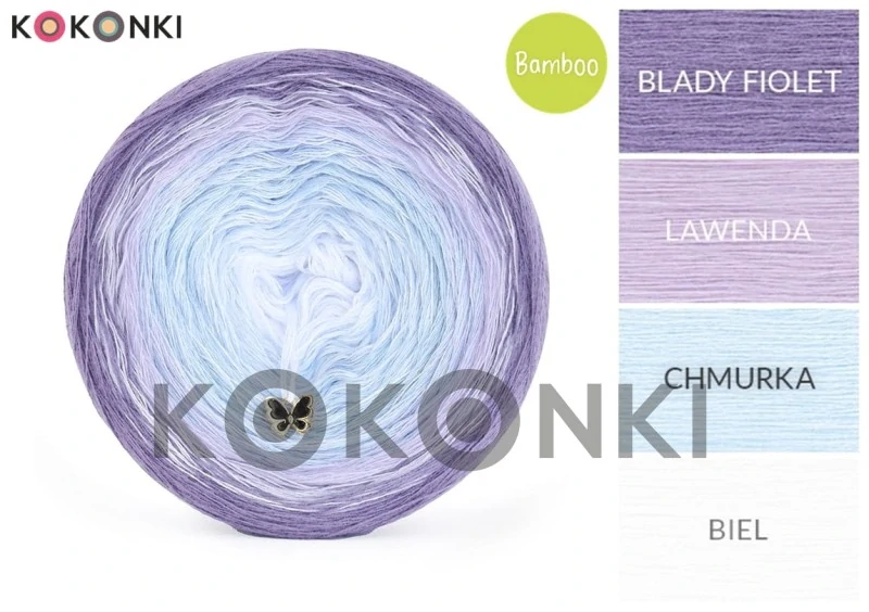 Klubíčko KOKONKI Bamboo BB67 - Světle fialová/levandulová/oblaka/bílá 4nitky 1200m