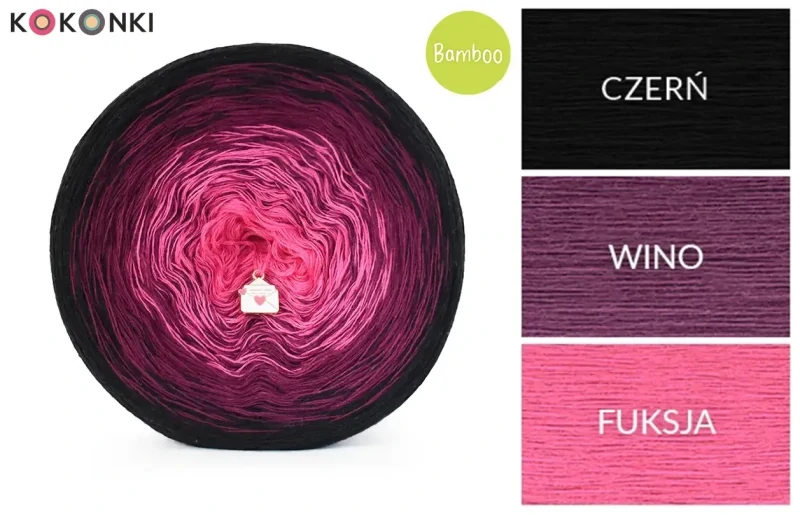Klubíčko KOKONKI Bamboo BB102 - Černá/vínová/fuchsiová 4 nitky 1200m