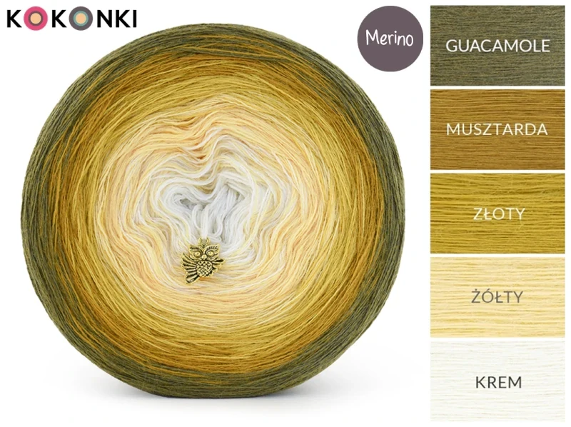 Klubíčko KOKONKI Merino 837 - Guacamole/hořčičná/zlatá/žlutá/krémová 3 nitky 1500m