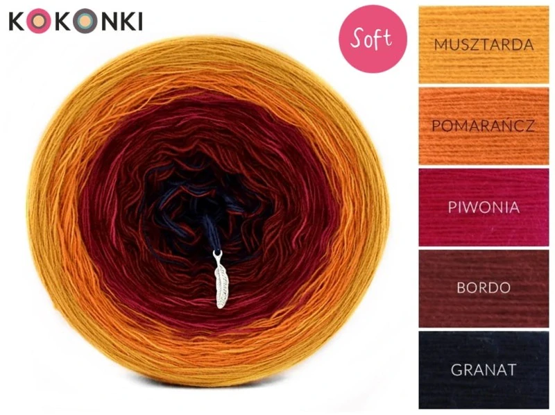 Klubíčko KOKONKI Soft 242 - Hořčice/pomeranč/pivoňka/bordó/námořnická modř 3 nitky 1200m