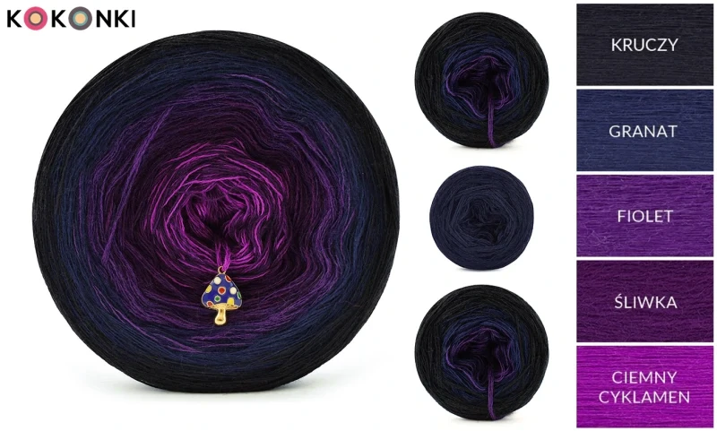 Sada na svetr/kardigan Nathalie od Kotek i motek 06 / Kokonki Merino / tmavá modrá/benzín/fialová/švestková/tmavý cyklámen + vzor PDF