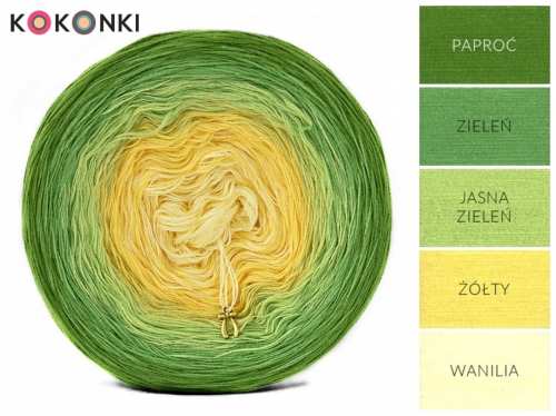 KOKONKI B038 Jiskra lesa - kapradina / zelená / světle zelená / žlutá / vanilka