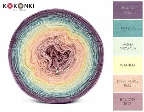 KOKONKI A992 Bledě fialová / patina / světle pistácie / vanilka / lososová růžová / špinavě růžová/ 3 nitky 1200m