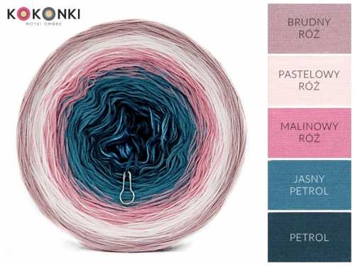 Klubíčko KOKONKI A157 Špinavě růžová / pastelově růžová / malinová růžová / světle benzín / benzín/ 3 nitky 1100m