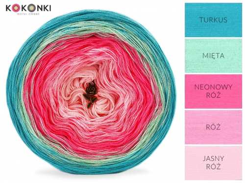 Klubíčko KOKONKI A875 Tyrkysová / mátová / neonově růžová / růžová / světle růžová/ 3 nitky 1100m
