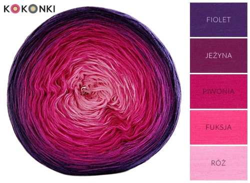 Klubíčko KOKONKI A353 Fialová / ostružina / pivoňka / fuchsie / růžová / 3 nitky 1000m