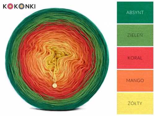 KOKONKI B022 Absint / zelený / korálový / mango / žlutý / 3 nitky 1200m
