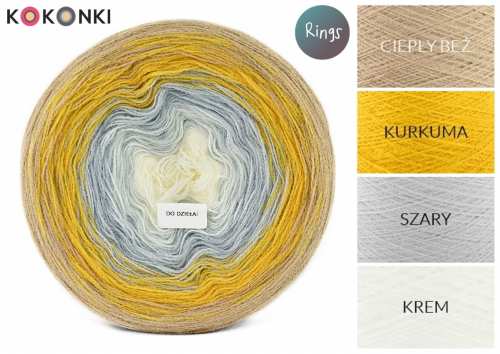 KOKONKI Soft714 - Teplá béžová / kurkuma / šedá / krémová, 3 nitky, 1500 m, 280 g