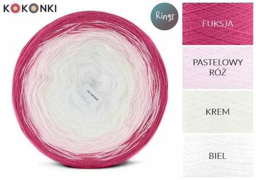KOKONKI Soft 715 - Fuchsiová / pastelově růžová / krémová / bílá, 3 nitky, 1500 m, 280 g